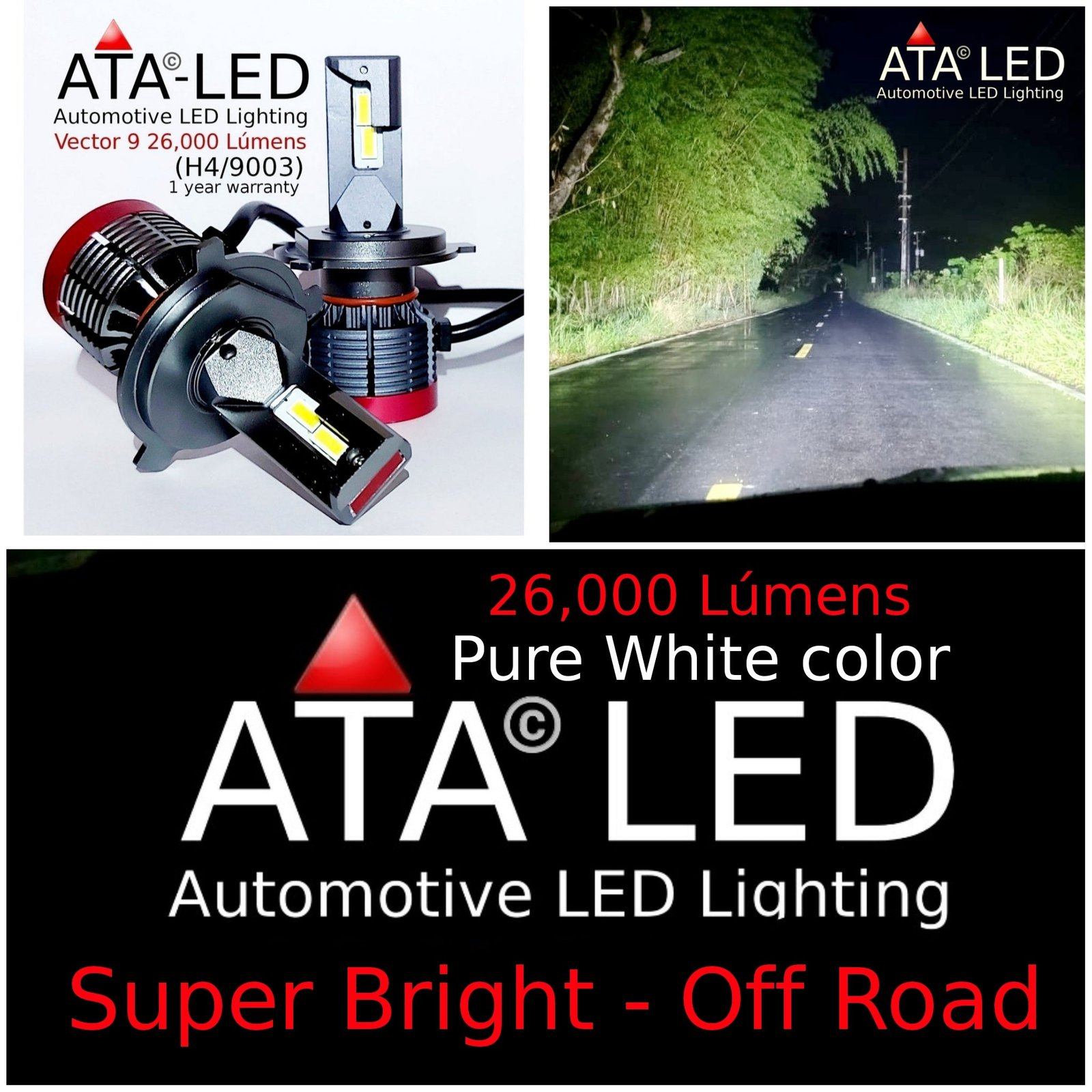 H4 9003 Vector 9 26000 Lumens 1 Year Warranty  Pure White color Super Bright Off Road